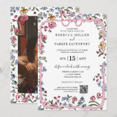 Whimsical trendy bruiloft QR Code foto Kaart (Voorkant / Achterkant)