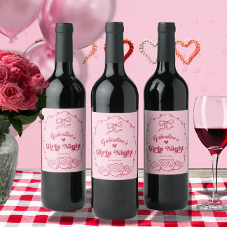 Whimsical trendy Galentine's meidenavondfeestje Wijn Etiket