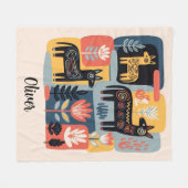 Whimsical Tribal Animals Floral Folk Art Fleece Deken (Voorkant (Horizontaal))