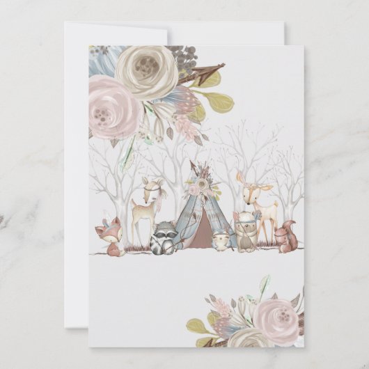 Whimsical Tribal Boho Woodland Animals Baby shower Bedankkaart (Achterkant)