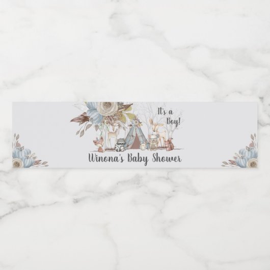 Whimsical Tribal Woodland Animals Boy Baby shower Waterfles Etiket (Enkel label)