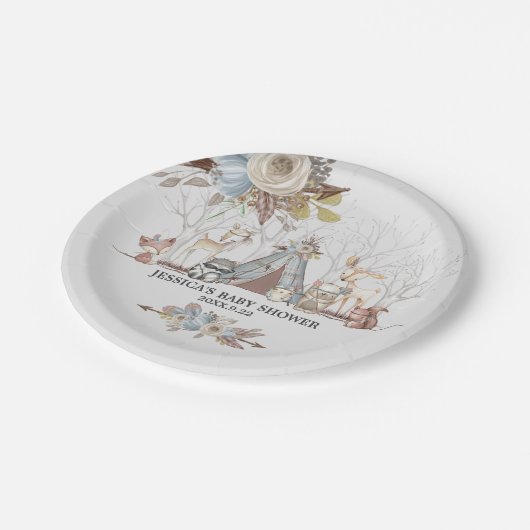 Whimsical Tribal Woodland Dieren Baby Jongensdouch Papieren Bordje (Gekanteld)