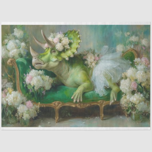Whimsical Triceratops Bloemen Ballerina Decoupage Tissuepapier (Voorkant)