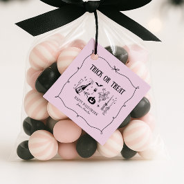 Whimsical Trick or treat, roze Halloween Bedankjes Labels