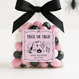 Whimsical Trick or treat, roze Halloween sticker