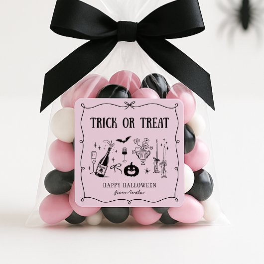 Whimsical Trick or treat, roze Halloween sticker