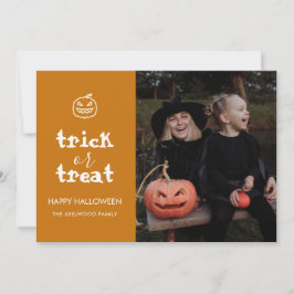 Whimsical Trick or Treat Script Halloween Photo Feestdagenkaart