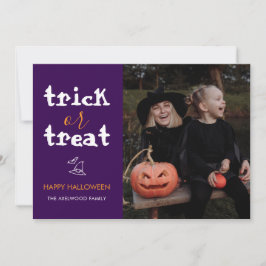 Whimsical Trick or Treat Script Halloween Photo Feestdagenkaart