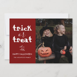 Whimsical Trick or Treat Script Halloween Photo Feestdagenkaart