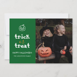 Whimsical Trick or Treat Script Halloween Photo Feestdagenkaart