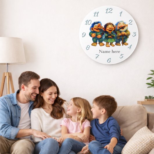 Whimsical Troll Family Decor Kids Custom Name Grote Klok