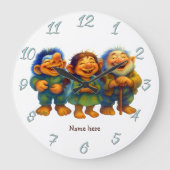Whimsical Troll Family Decor Kids Custom Name Grote Klok (Voorkant)