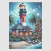 Whimsical Tropical Christmas Lighthouse Decoupage Tissuepapier (Voorkant)