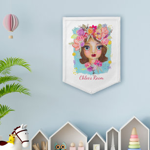 Whimsical Tropical Floral Cute Girly Art Room Sign Wimpel