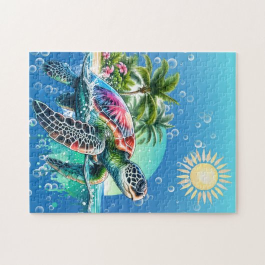 Whimsical Tropical Floral Zee Turtle Legpuzzel (Horizontaal)