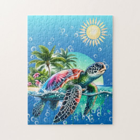 Whimsical Tropical Floral Zee Turtle Legpuzzel (Verticaal)