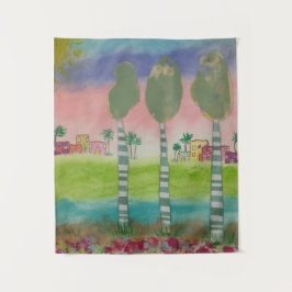Whimsical Tropical Landscape  Wandkleed