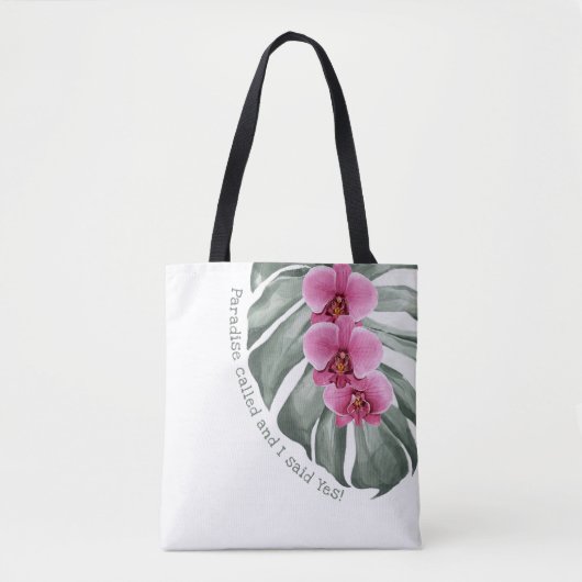 Whimsical Tropical Quote Paradise genaamd Tote Bag (Voorkant)