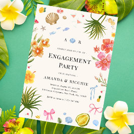 Whimsical Tropical Seafood Beach Engagement Party Kaart