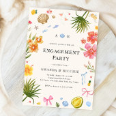 Whimsical Tropical Seafood Beach Engagement Party Kaart