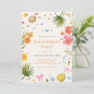 Whimsical Tropical Seafood Beach Engagement Party Kaart