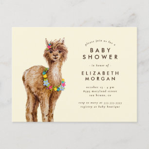 Whimsical Tropical Waterverf Alpaca Baby shower Uitnodiging Briefkaart