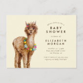 Whimsical Tropical Waterverf Alpaca Baby shower Uitnodiging Briefkaart (Voorkant)