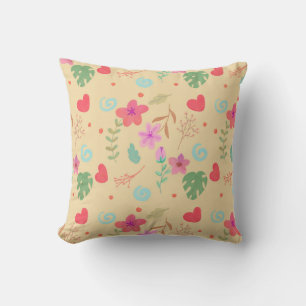 Whimsical Tropische Bloem en Harten Waterverf T Kussen