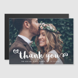 Whimsical Trouwfoto   Witte Script Bedankt Magnetische Uitnodiging