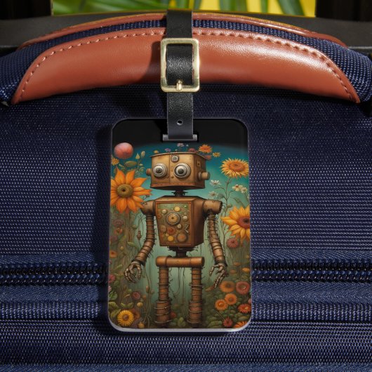 Whimsical Tuin Robot | Digitale Kunst  Bagagelabel (Voorkant Insitu 2)