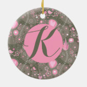 Whimsical Tuin Vogels Roze Olijf Monogram Letter Keramisch Ornament (Achterkant)