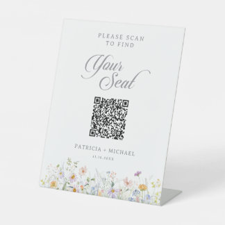 Whimsical tuin wilde bloem zitplaats QR-code Reclamebord Met Voetstuk