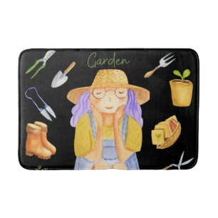 Whimsical Tuinieren Lady Waterverf Kunst Badmat