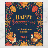 Whimsical Turkeys en Fall Leaves Thanksgiving Wijn Etiket (Enkel label)