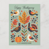 Whimsical Turkeys & Folk Art verlaat de Thanksgivi Feestdagenkaart (Voorkant)