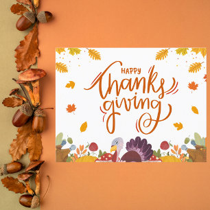 Whimsical Turkije en Autumn verlaat Thanksgiving Briefkaart