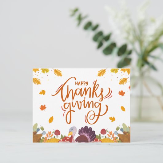 Whimsical Turkije en Autumn verlaat Thanksgiving Briefkaart (Staand voorkant)
