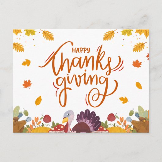 Whimsical Turkije en Autumn verlaat Thanksgiving Briefkaart (Voorkant)