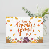 Whimsical Turkije en Autumn verlaat Thanksgiving Feestdagenkaart (Staand voorkant)