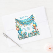 Whimsical Turquoise Bedankt Verjaardag Vierkante Sticker (Envelop)