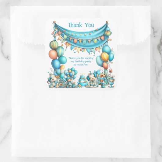 Whimsical Turquoise Bedankt Verjaardag Vierkante Sticker (Tas)