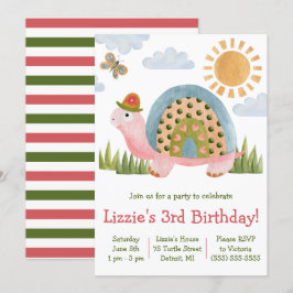 Whimsical Turtle Birthday Party Invitation Kaart