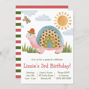 Whimsical Turtle Birthday Party Invitation Kaart