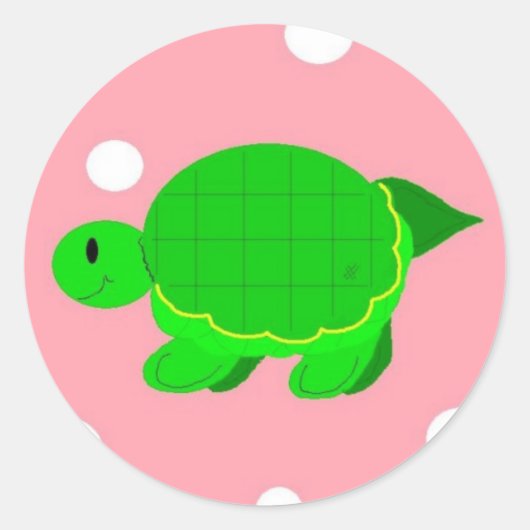 Whimsical Turtle Pink Polka Dots Ronde Sticker (Voorkant)
