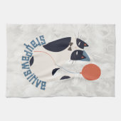 Whimsical Tuxedo Cat Stay Pawsitive Kitchen Towel Theedoek (Horizontaal)