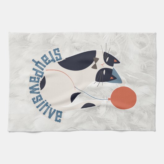 Whimsical Tuxedo Cat Stay Pawsitive Kitchen Towel Theedoek (Horizontaal)