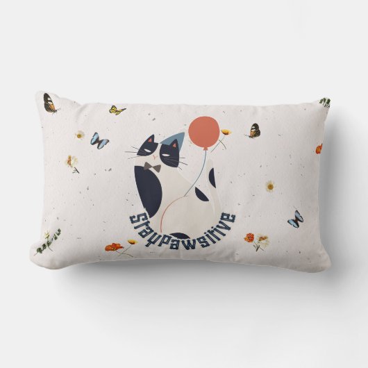 Whimsical Tuxedo Cat Stay Pawsitive Lumbar Throw P Kussen (Voorkant)