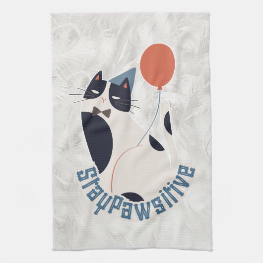 Whimsical Tuxedo Kat Keukenhanddoek Blijf Positief (Verticaal)