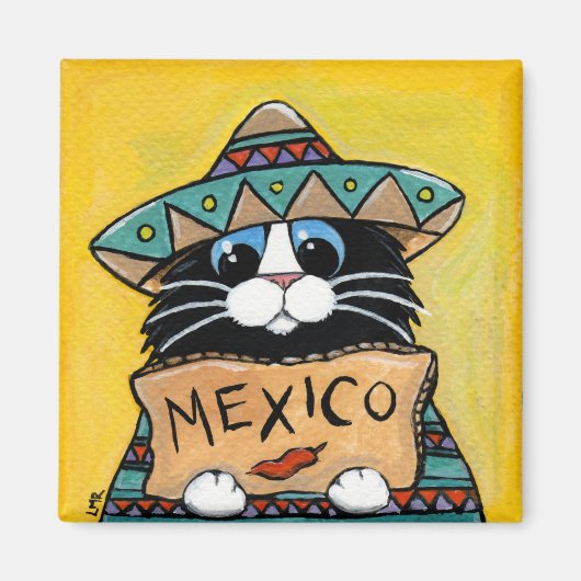 Whimsical Tuxedo Kat Mexicaanse lifter Magneet (Voorkant)