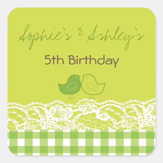 Whimsical Twin Birds Lace Birthday Party Sticker (Voorkant)